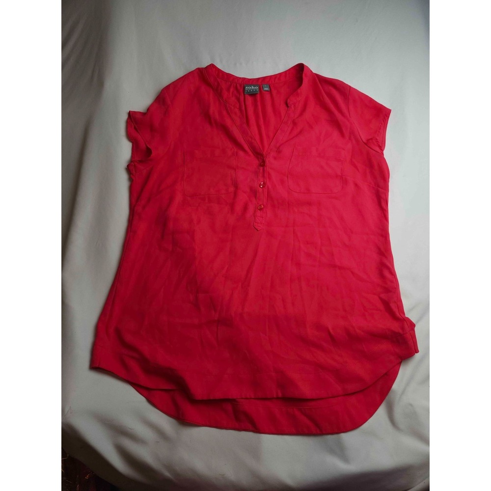 Soho New York & Company Blouse Top Womens Large Red Woven Short Sleeve Casual